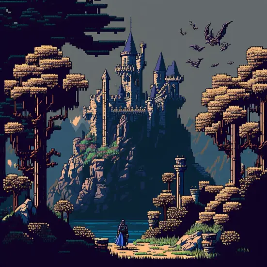 Pixel Art Scenario Castle Midjourney