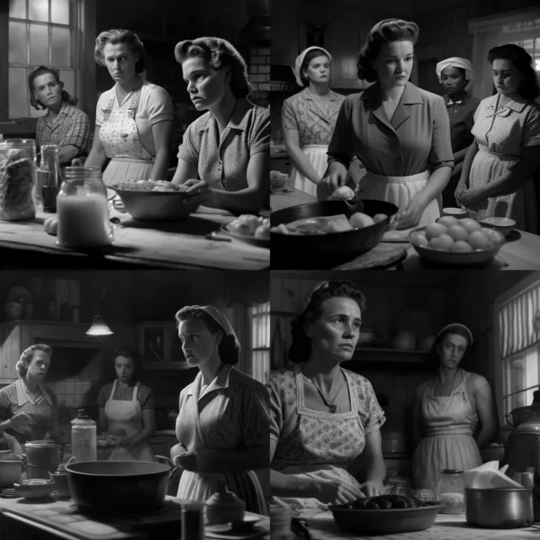 Prompt 1940s black/white southern family cooking