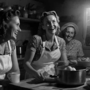 Prompt 1940s black/white southern family happy cooking