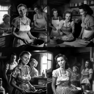Prompt 1940s black/white southern family happy tattered cooking