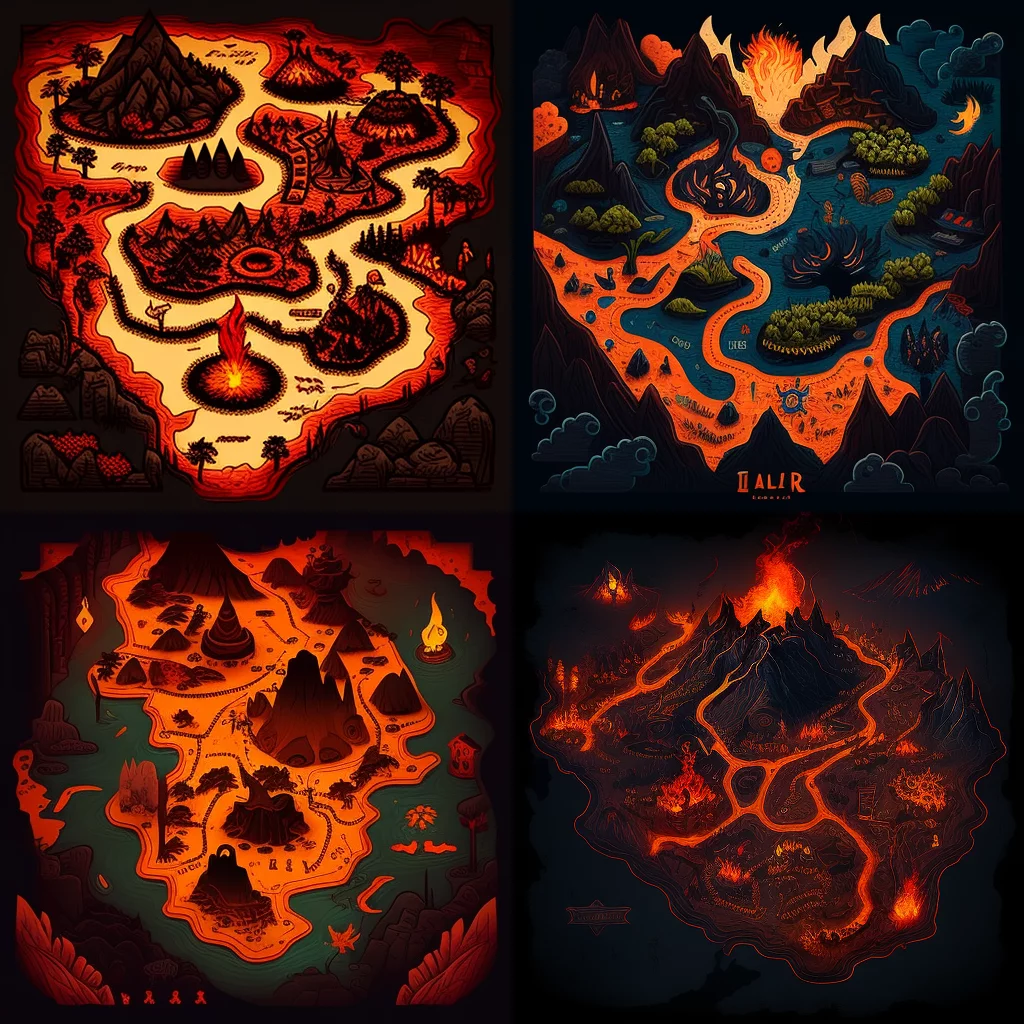 2D video game map with lava/chaos theme