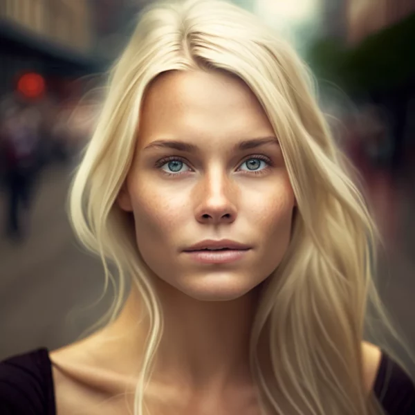 Prompt 37 yo blonde Swedish girl in Stockholm photo style