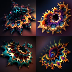 Prompt 3D Fractal Mandelbrot Set with Colorful Stars in Space