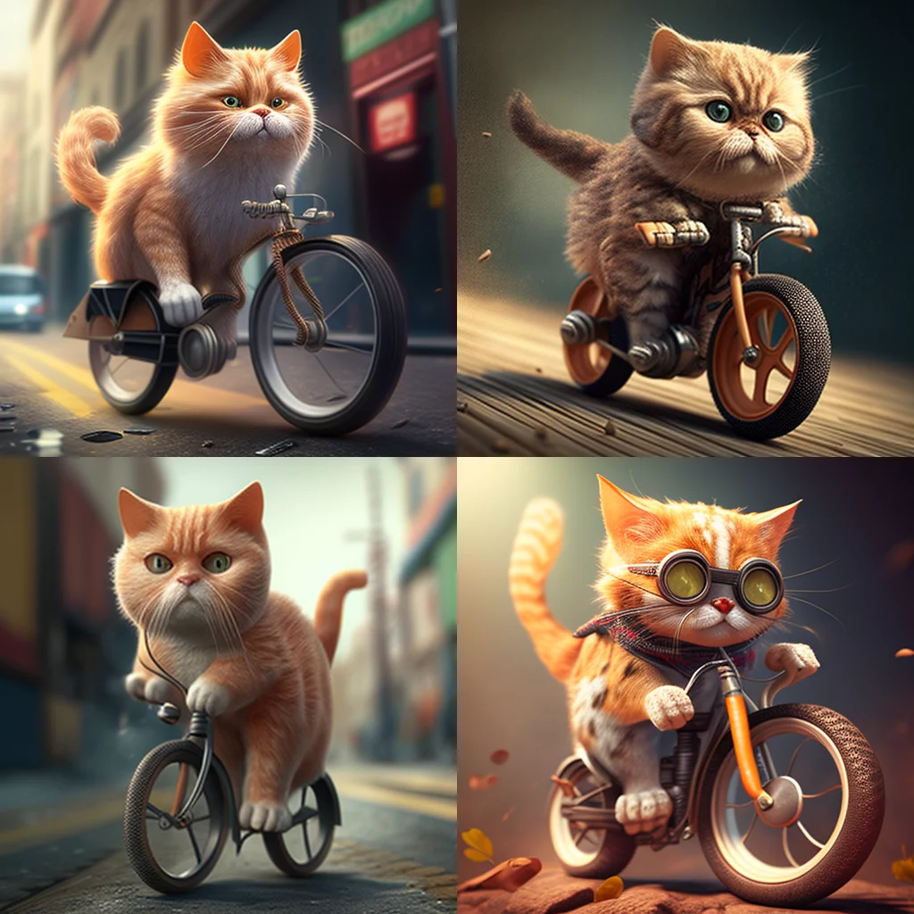 3D ultra-realistic cat riding a bike