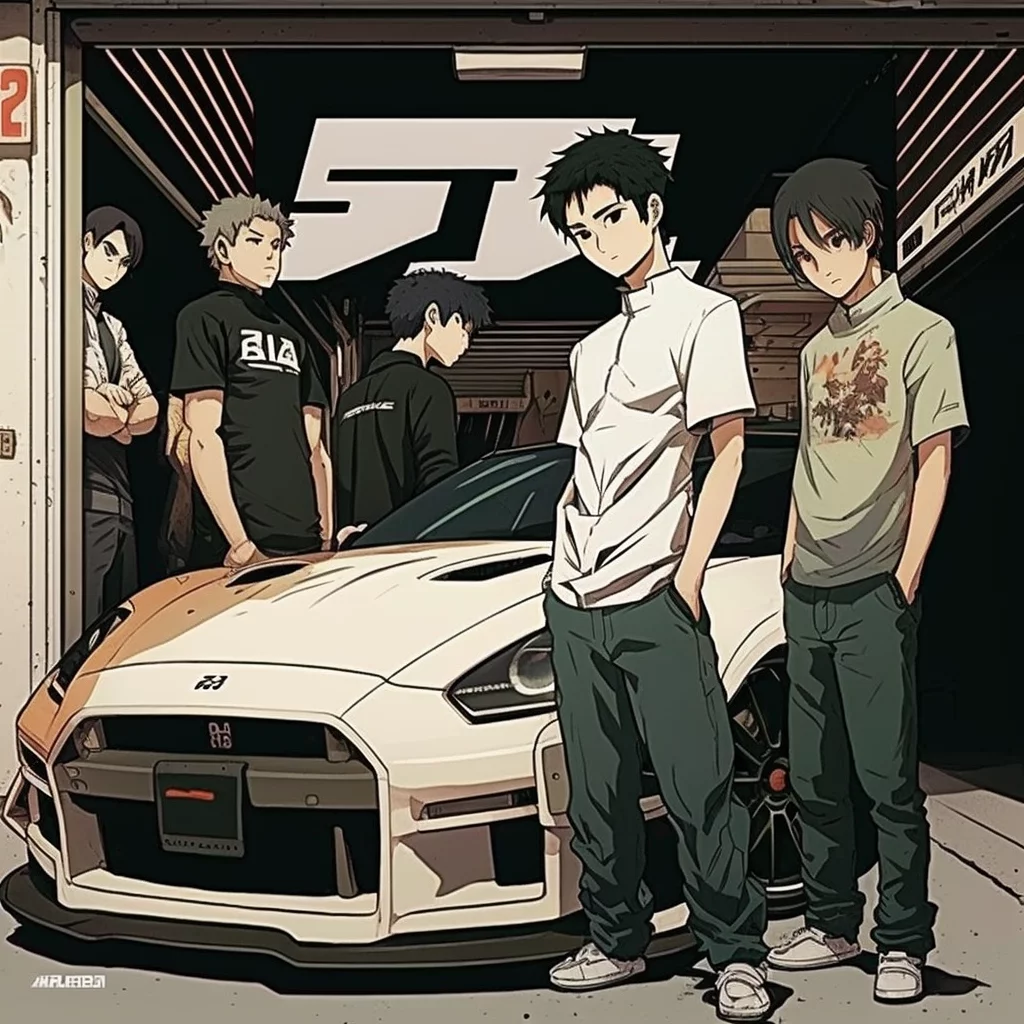 4 men garage Nissan GTR anime manga