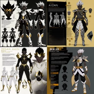 Prompt African ninja demon character sheet in anime style