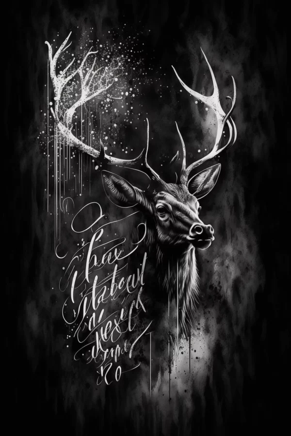 Prompt Amazing deer black/white calligraphy