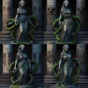 Prompt Ancient Greek woman statue vines snakes