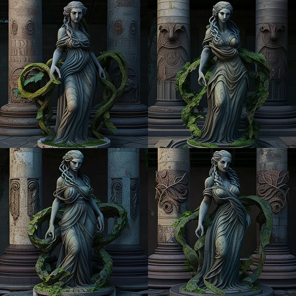 Ancient Greek woman statue vines snakes