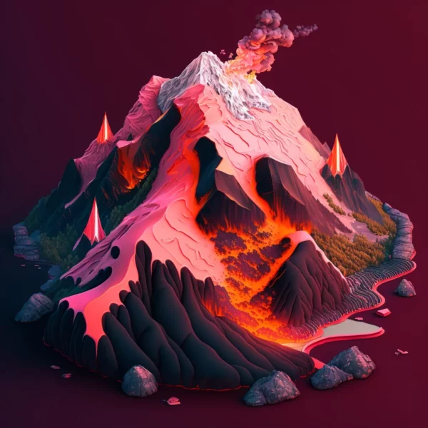 Prompt Animated volcano white-pink lava