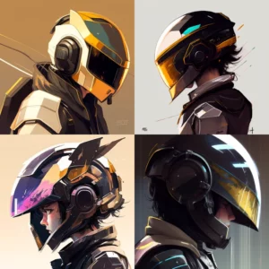 Prompt Anime-style Daft Punk helmet man
