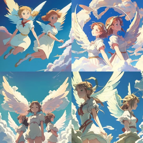 Prompt Anime-style angels in the sky by Studio Ghibli