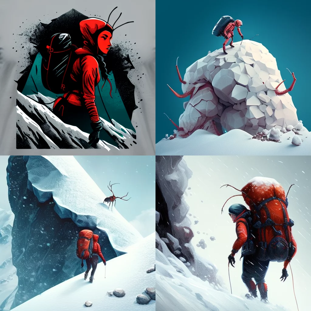Ant-Woman Climbing Snowy Mountain