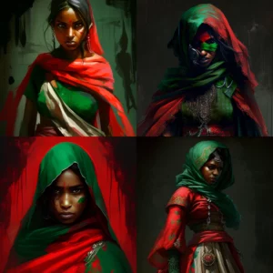Prompt Assassin in red/green dress Bangladeshi ethnicity