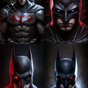 Prompt Batman with red eyes dark bkgd