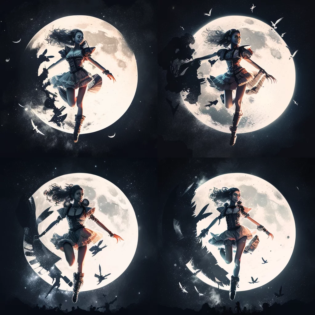 Beauty female dances with moon cinematic