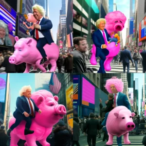 Prompt Biden on pig riding in NYC time square ultra fast