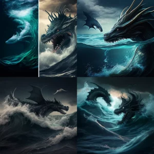 Prompt Black dragon over ocean