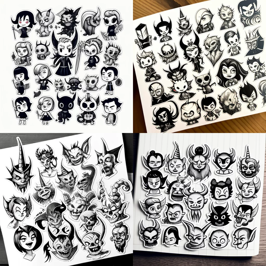 Black/white cute devil/demon sticker pack