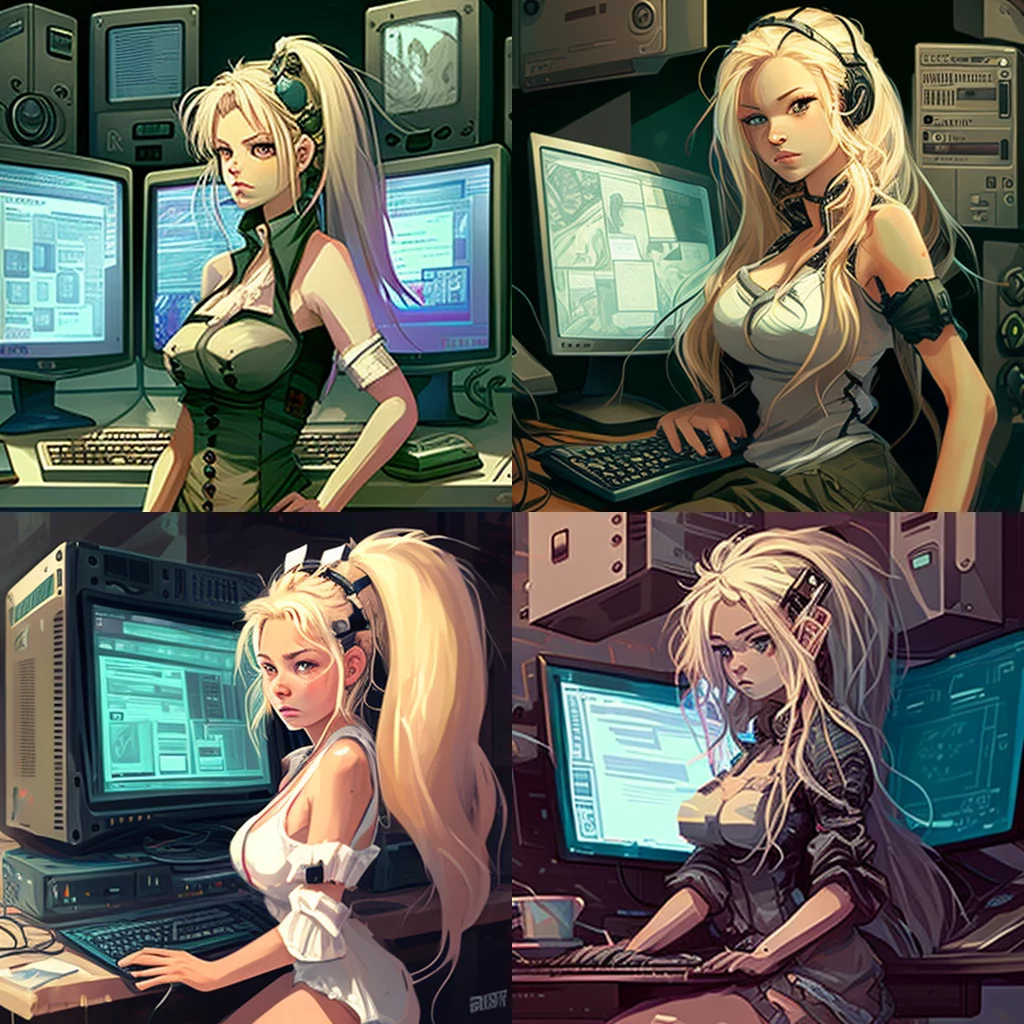 Blonde girl tech background