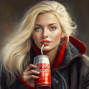 Prompt Blonde woman drinks Coca-Cola realistic