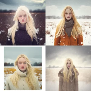 Prompt Blonde woman in snow field realistic photo