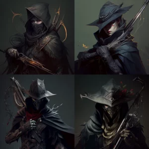 Prompt Bloodborne hunter with sword crossbow