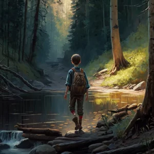 Prompt Boy Walking Through Woods