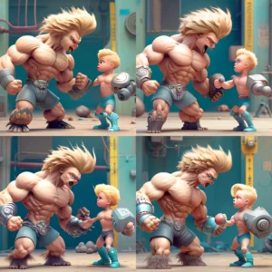 Prompt Boy vs Chicken Robot - Muscular Blond Frizzy