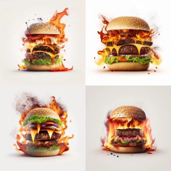 Prompt Burger Burning in Flames