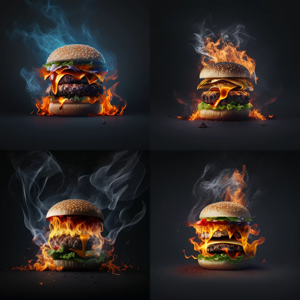 Burger burning full image light greyish background
