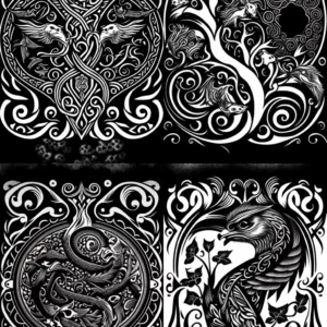 Prompt Celtic Mythology Black and White 2:3 pattern