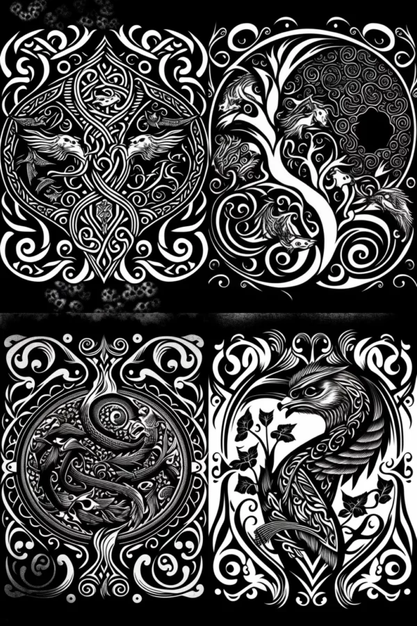 Prompt Celtic Mythology Black and White 2:3 pattern