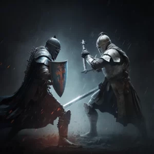 Prompt Crusader clashing with knight