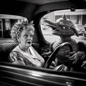 Prompt Cthulhu driving Pontiac 1950s photoreal