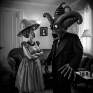 Prompt Cthulhu monster 1950s American house photoreal