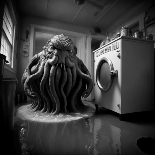 Prompt Cthulhu monster cooks floods house