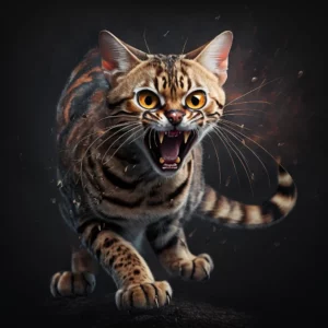 Prompt Cute Bengal cat jumps on prey
