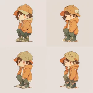 Prompt Cute boy brown hair tangerine hat Ghibli