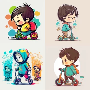 Prompt Cute boy walk cycle outline colorful