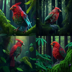 Prompt Cyber Bird - Red Realistic Detailed