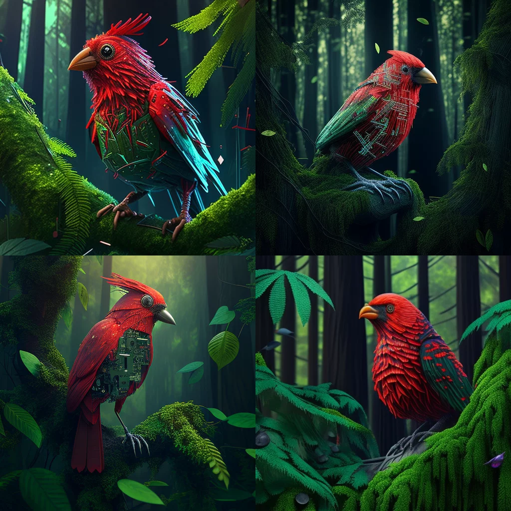 Cyber Bird – Red Realistic Detailed