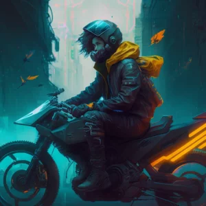 Prompt Cyberpunk boy riding bike