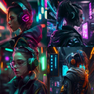 Prompt Cyberpunk future tech with neon headset
