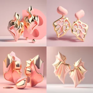Prompt Design abstract earrings inspired by female shape gold-pink-coral