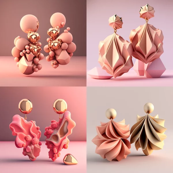 Prompt Design abstract earrings inspired by fungi gold-pink-coral