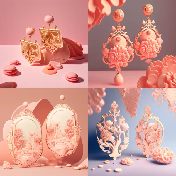 Prompt Design earrings inspired by Alice in Wonderland gold-pink-coral