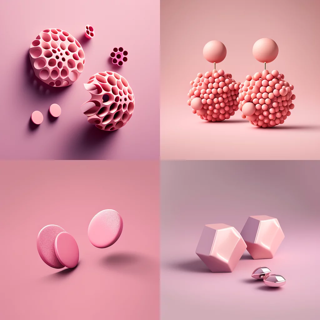 Design minimal earrings pale pink-coral-magenta photorealistic shooting