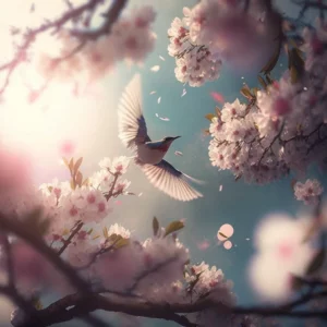 Prompt Dreamy cherry blossom atmosphere flying