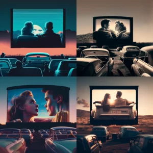 Prompt Drive-in movie couple with afternoon playing
